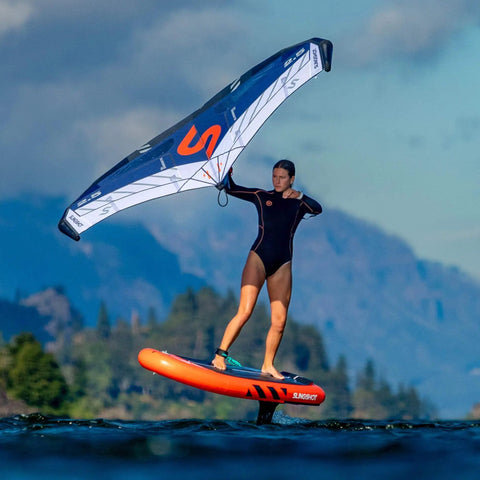 Person using Ultrafly Wing Foil Board 105 L Inflatable Travel Ready Packable Setup With Rapid Release System on water