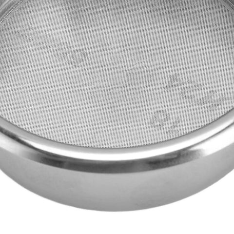 Close-up of 58mm Espresso Portafilter Basket for Home Machines, 18g 304 Stainless Steel Filter with Even Extraction