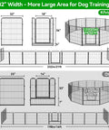 Outdoor Dog Playpen Extra Wide 12 Panel Fence Heavy Duty RustProof Coated with Doors 40 Inch Height, dimensions and comparisons shown.