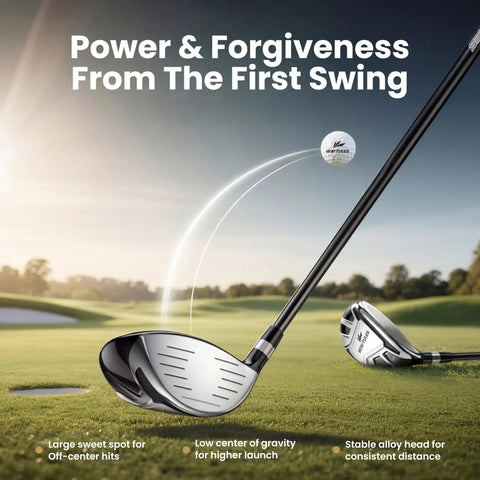 8 Piece Golf Club Set For Men With Stand Bag Driver Hybrid 5 7 9 Pitching Wedge Putter Right Handed Black on grass surface