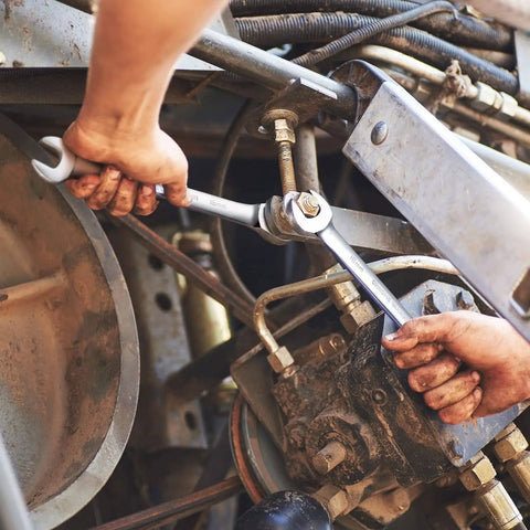Using Heavy Duty 16mm Ratchet Wrench With 72 Tooth Mechanism on machinery, showing industrial grade auto repair and DIY tools application.