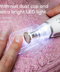 Top Shelf Portable Nail Drill Kit Electric File Machine With Ten Attachments And Ten Sanding Bands For Acrylic Gel Polish Home Manicure Pedicure Led Light Case with LED light on nail.