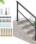 Zero Sweat Setup Adjustable Outdoor Step Railings For Porch And Stairs Adjusts From Zero To Thirty Degree Angles with mounting hardware.