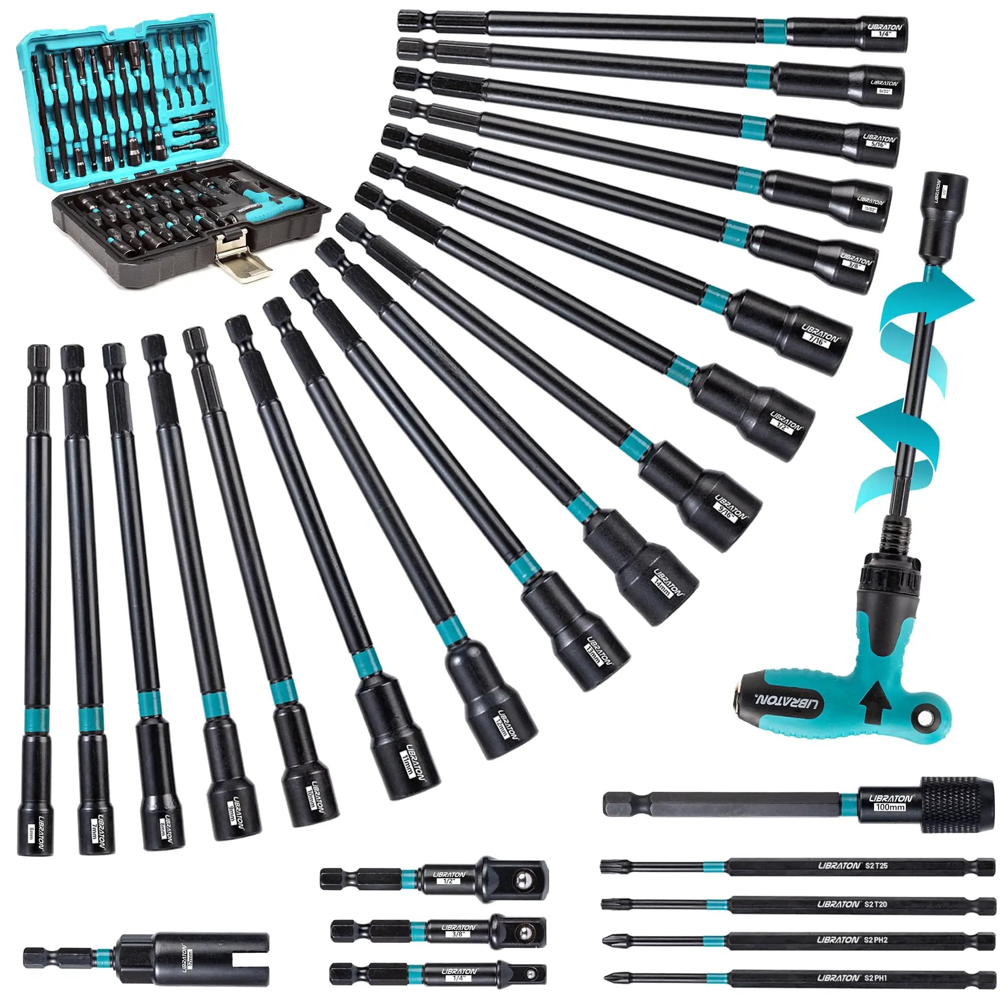27 Piece Magnetic Nut Driver Set with T Handle Kit ✓