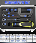 Pro Grade 14 Piece Heavy Duty Motorcycle Chain Breaker Tool Kit with Chain Cutter in case showing parts list