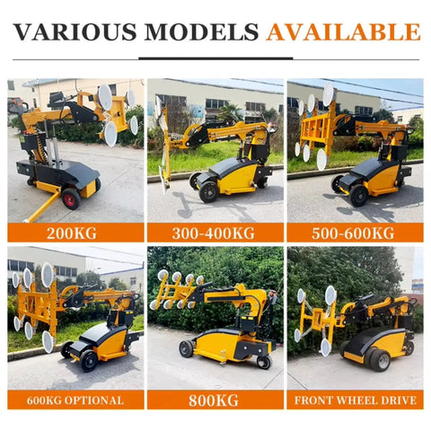 Heavy Duty Electric Glass Vacuum Lifter With Slick Suction Tech For Architectural Panels various models displayed with weight capacities.