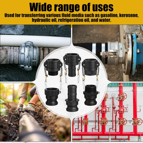 Six Piece Cam Lock Fittings Kit For Fast Grab-And-Go Connections On Hoses And Pipes, 1.5 Inch Camlock Couplings, Type A To F Set
