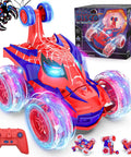 Remote Control Stunt Car With 360 Degree Rotating Action And Wheel Lights 2.4GHz Rechargeable RC Car Red Spider Shape Design