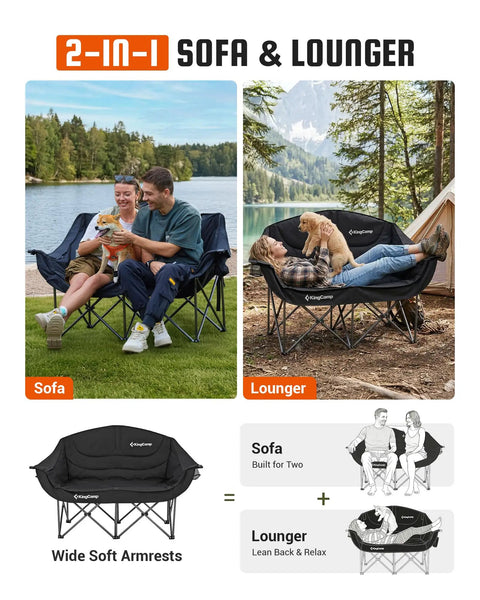 Two Person Camping Chair Oversized and Comfortable Heavy Duty 660 Lb Capacity Portable Folding Two Seat Couch in outdoor setting