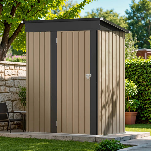 Lockable Outdoor Storage Shed 5x3 Feet Beefy Metal Garden Shed With Anti Corrosion Steel Construction All Weather Durable Locking Door For Backyard Patio Brown.
