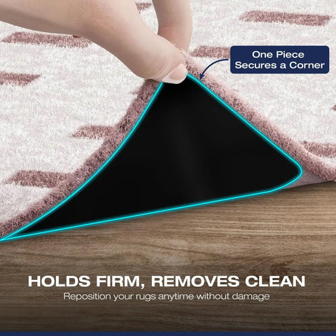 Non Slip Rug Grippers Set Of 12 For Area Rugs With Washable Backing, Double Sided Adhesive Carpet Tape For Hardwood Floors And Tiles, Keeps Rugs In Place And Prevents Curling, Home Decor Essentials