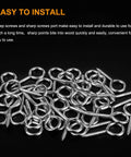 40 Pack 2 Inch Screw Eyes Nickel Plated Steel Self Tapping Eye Hooks Rust Resistant Metal Hardware displayed on a black surface.