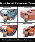 Guitar Detailer For Matte And Gloss Finishes 12oz That Cleans And Protects From Fingerprints Dust And Spots With UV Shield Easy Spray And Wipe Made In USA next to various guitars