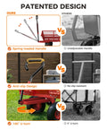 Patented design comparison of heavy duty steel garden cart on wheels with removable mesh sides, 880 lb capacity.