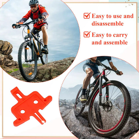 Cyclists using 6 Piece Bike Disc Brake Spacer Set With Piston Reset And Pad Separation Tools, durable orange spacers shown.