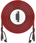 Beefed Up 50 Foot SAE Extension Cable 16 AWG SPT-2 with red positive and black negative wires coiled with quick disconnect ends