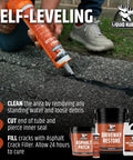 Person applying Pro Grade Asphalt Crack Filler For Driveways, Parking Lots And Walkways Self Leveling Waterproof Sealant That Deeply Fills Cracks, Stops Water Intrusion And UV Damage, Black 10 Oz, 1 Pack to asphalt edge
