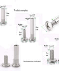 Workhorse Grade Chicago Screws And Rivet Socket Binders For Furniture Projects Nickel Plated Carbon Steel size examples and measurements.