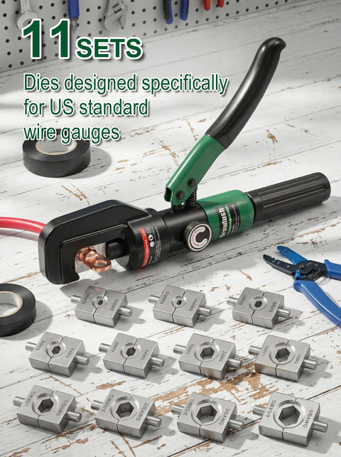 Ultimate Heavy-Duty Hydraulic Cable Crimping Tool for Battery Terminals with US Standard Dies and Wire Cutters