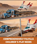 Flatbed Truck Building Set With Airplane 1468 Piece American Semi Truck Trailer STEM Toy Collectible Aircraft Vehicle Model Kit displayed outdoors