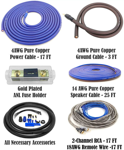 4 Gauge 100 Percent Oxygen Free Copper OFC Amplifier Wiring Kit With Plug And Play Install Bundle For Car Audio, cables, accessories