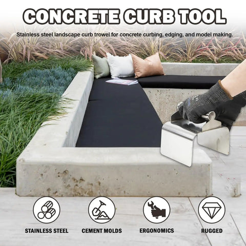 Ergonomic Stainless Steel Curb Trowel Edger For Concrete Edging And Curbing in garden setting, compact 4x6x4 inch tool