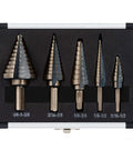 Titanium Coated HSS Step Drill Bit Set With 50 Sizes In 5 Unibits Built For DIYers And Pros Perfect For Sheet Metal Aluminum Carry Case Included
