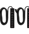 Six Outlet Surge Protector Power Strip With 20 Ft Heavy Duty Extension Cord 800 Joules Flat Plug Twist To Close Safety Covers UL Listed Black 2 Pack Boss Grade Home Office Garage