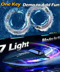 High Speed RC Boat 30KMH With Waterproof Hull, 7 LED Light Modes, 2.4GHz Remote, Self Righting, Water Cooling, 120m Range