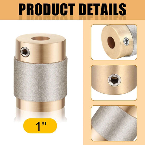 Glass grinder bit head, 1-inch, brass top with textured silver grip (front view)