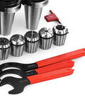 Battle Ready Cnc Cat40 Collet Set With Er32 And Er16 Tooling Kit, featuring ER32 and ER16 collets with wrenches for precise milling.