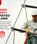 Construction worker wearing Z87 Safety Glasses With Anti Scratch Lenses, 100 Percent UV Protection, High Contrast Tint For Clearer Vision On The Job