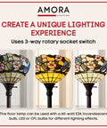 Upright Tiffany Floor Lamp with Pearl Stained Glass Shade 72 Inch Tall Handcrafted Antique Finish Featuring 96 Glass Pieces