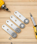 Heavy Duty Side Mount Casters For Sliding Closets And Barn Doors Featuring Solid Rubber Bottom Rollers on wooden surface with tools.