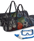 Two Pack Large Mesh Dive Bags 37 By 15 By 15 Inches For Diving Snorkeling Beach Travel Gear Storage With Ventilated Mesh Pockets Wet Dry Tote shown with sports gear