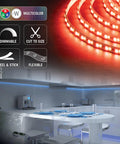 RibbonFlex Pro Multi Color And White LED Tape Light, 32.8 ft, in kitchen setting, showing dimmable, flexible, cut-to-size features.