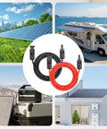 Heavy Duty 10AWG Solar Panel Extension Cable With Waterproof Male And Female Connectors 5Ft Red And 5Ft Black Leads