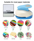 Three Quarters Inch Circle Punch 19mm Circular Cutter Tool Lever Punch For Paper Crafts Scrapbooking Cardstock Greeting Cards And DIY Projects Handy Easy To Use For Home Office Crafting And Gifts shown with paper types