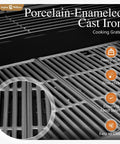 Close-up of porcelain-enameled cast iron grates on the 4 Burner Gas Grill With Side Burner And Porcelain Enameled Cast Iron Grates With Stainless Steel Burners 42,000 BTU Propane Outdoor Kitchen Barbecue Cabinet Style Backyard Ready Blue.