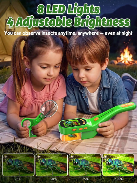 Kid Friendly Digital Bug Catcher Microscope Kit With 2.4 Inch IPS Screen For Safe Insect Viewing, 2 In 1 Bug Collector And Microscope For Hands On STEM Learning And Backyard Exploration, green handheld bug viewer with kids