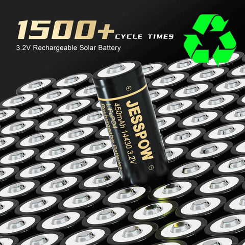 14430 3.2V LiFePO4 Rechargeable Battery 450mAh 8 Pack For Outdoor Solar Lights Garden Path Lights Shavers Flashlights And Other 14430 Size Not AA Replacement Battery featuring JESSPOW branding