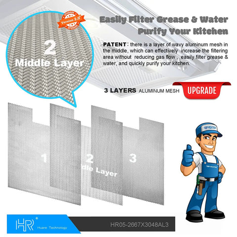 Upgraded W10169961A Universal Fit Aluminum Range Hood Filter Replacement 3-layer mesh detail with durability features