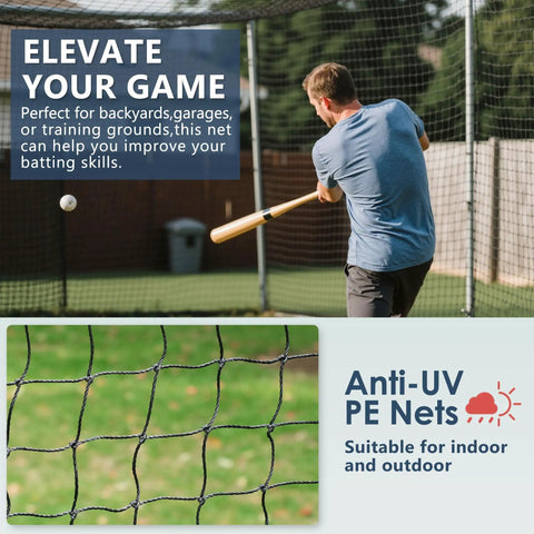 Man batting inside Batting Cage Net Only 55 Ft Long By 35 Ft Wide By 20 Ft High Fully Enclosed Baseball And Softball Cage Netting