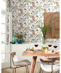 Dining room with Vintage Poppy Pink Peel And Stick Wallpaper For Walls Easy Removable No Mess No Residue Easy Peasy DIY Install decor