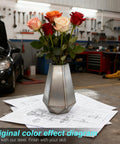 Two Vase Welding Practice Kit for Beginners displayed in an auto shop with flowers in a pre-cut mild steel vase on diagrams.