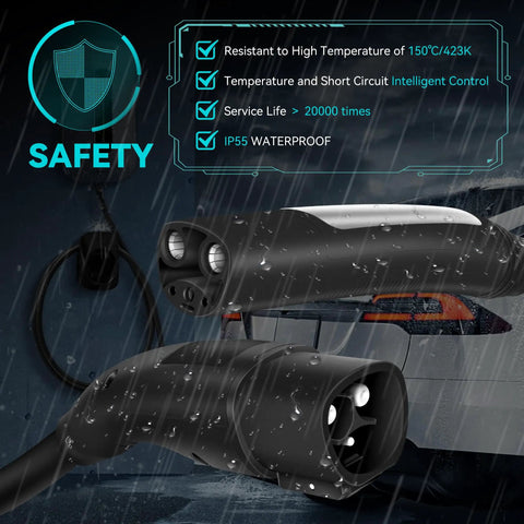 21 Foot High Power EV Extension Cord 50A 12KW With NACS Plug for Model 3 Y S X Cybertruck, waterproof and durable in rain