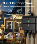 Plug And Play Weatherproof Outdoor Indoor Wireless Remote Control Outlet Kit With Three Grounded Outlets Heavy Duty 15 Amp Power Strip Compact Black Body Six Inch Cord Remote Included One Hundred Foot Range ETL Listed installed on wooden wall with cords