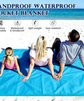 Family on Sandproof Waterproof Pocket Picnic Blanket With Corner Pockets And Stakes Ultra Compact Quick Dry Beach Mat