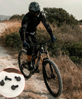 Cyclist on trail with inset showing 4 Pack Bicycle Crank Bolts And Bottom Bracket Screws M8 X 18mm For Mountain Bike Road Bike MTB