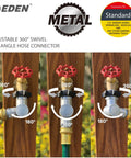 Adjustable 180 Degree and 360 Degree Metal Swivel Connector With TPR Grip attached to garden faucet showcasing swivel angles.